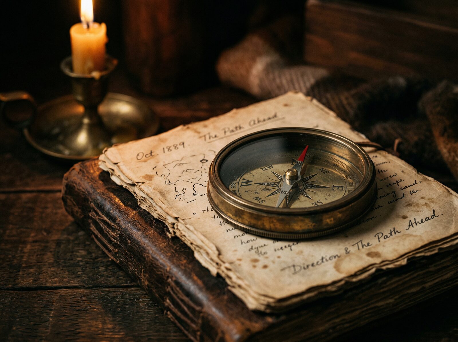 Compass on leather journal